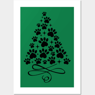 Dog Paw Christmas Tree - Black Posters and Art